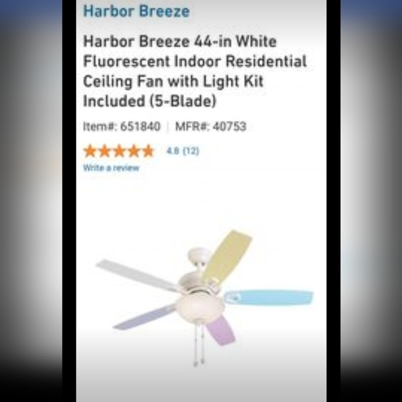 Harbour breeze 44 inch fan fixture. New in box, with lifetime warranty. - Picture 2 of 8